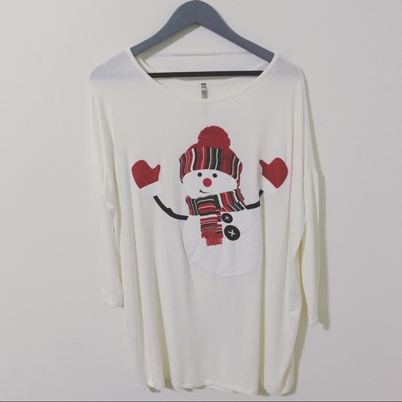 ❤️last 1 left❗️ Ivory Snowman Glitter Print Dress - Picture 2 of 7